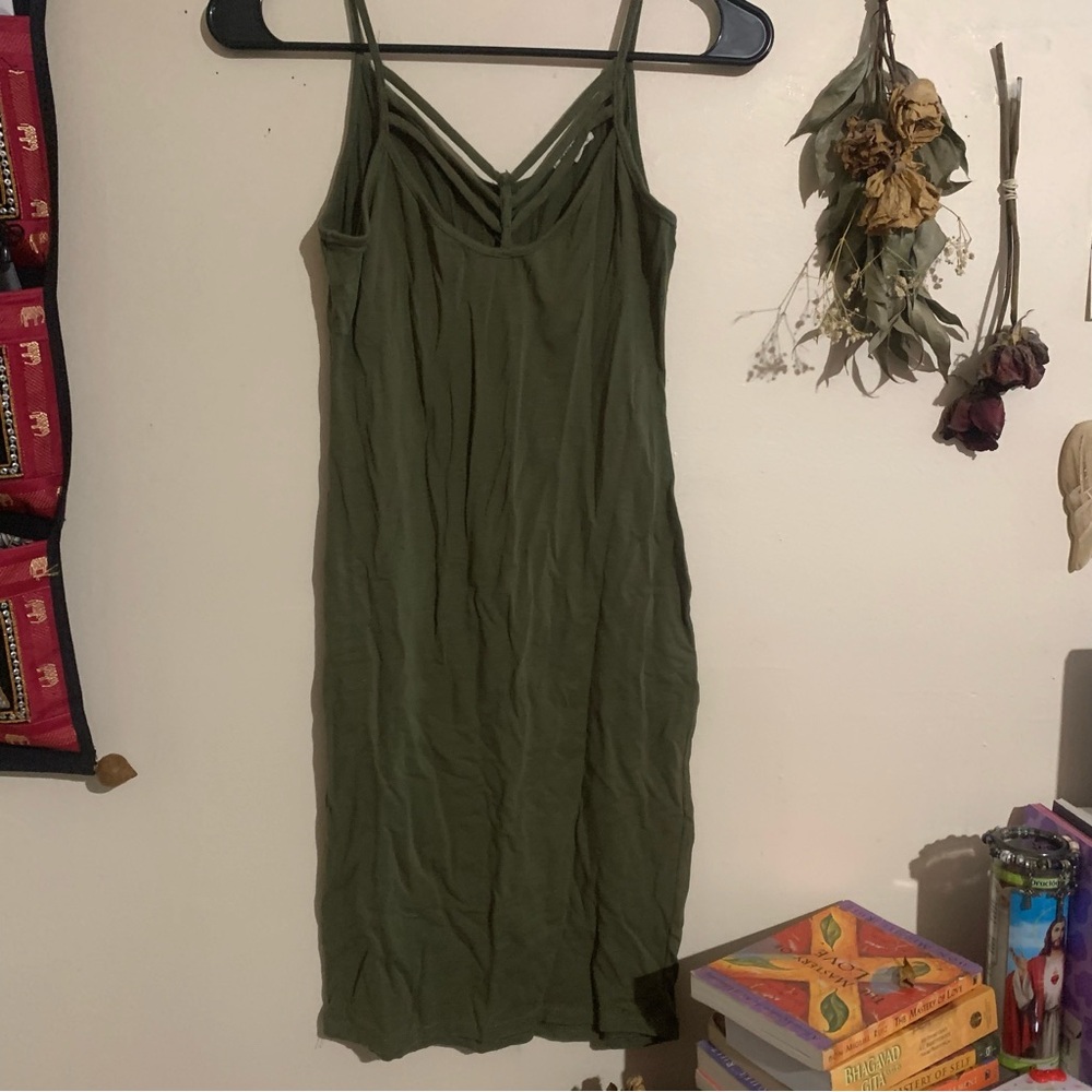Olive green asymmetrical cut out tank top dress